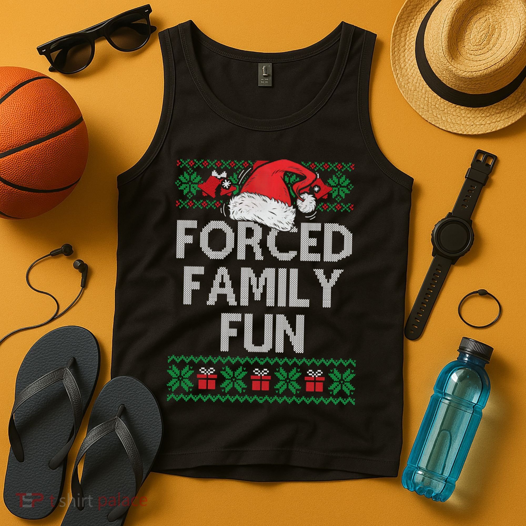 Forced Family Fun Sarcastic Funny Christmas Ugly Xmas Tank Top