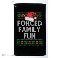 Forced Family Fun Sarcastic Funny Christmas Ugly Xmas Golf Towel thumb 0