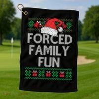 Forced Family Fun Sarcastic Funny Christmas Ugly Xmas Golf Towel thumb 1