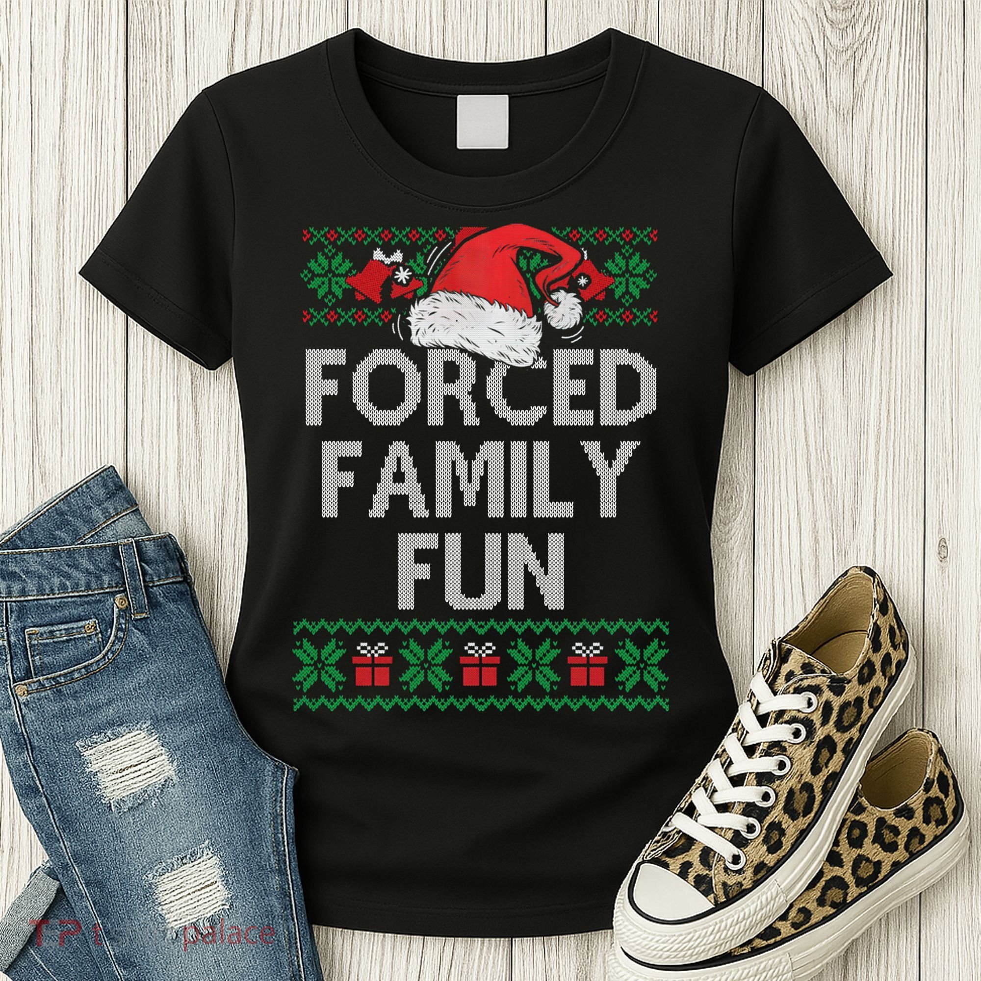 Forced Family Fun Sarcastic Funny Christmas Ugly Xmas Women's T-Shirt