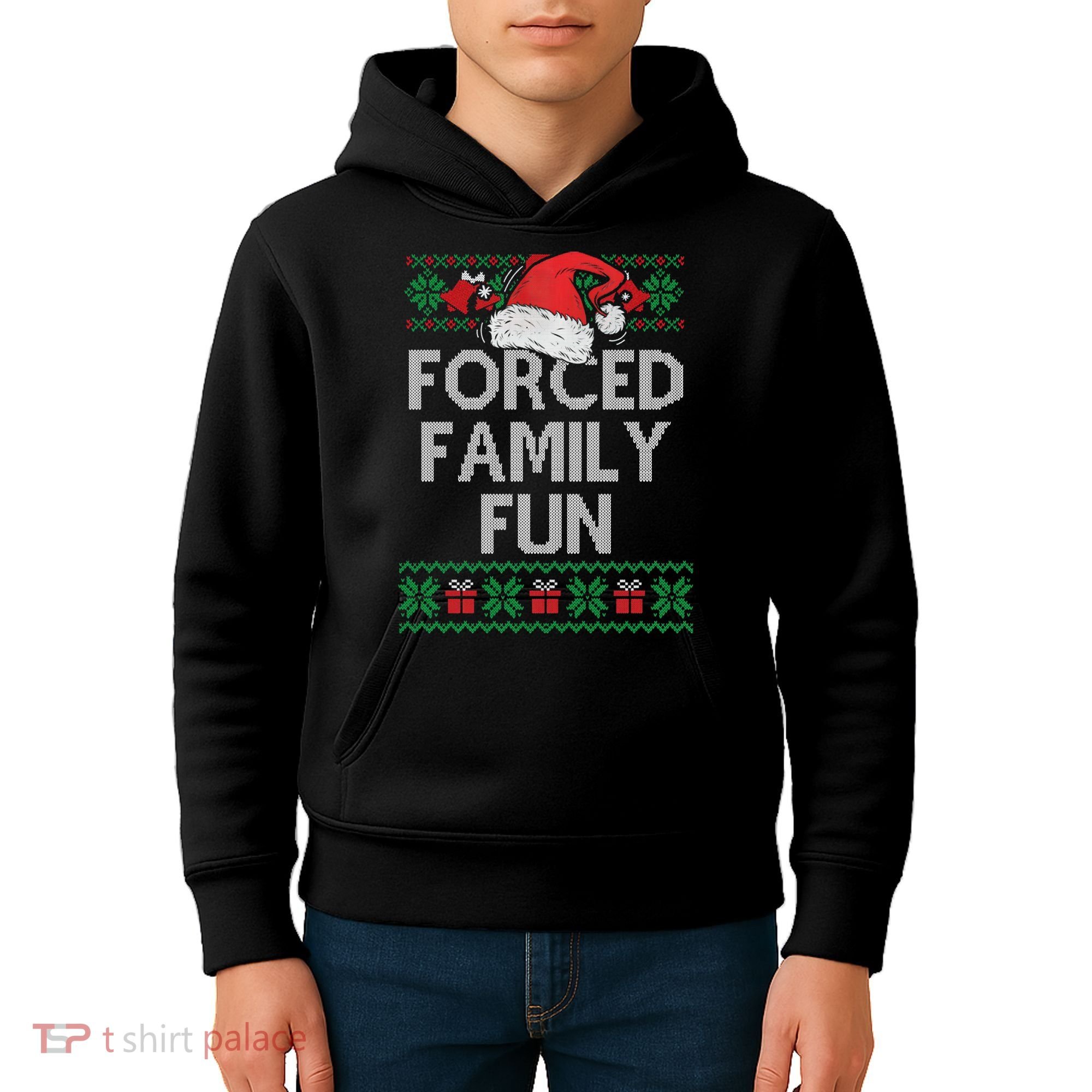 Forced Family Fun Sarcastic Funny Christmas Ugly Xmas Kids Hoodie