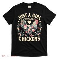 Floral Farmer Funny Just A Girl Who Loves Chickens  T-Shirt thumb 0