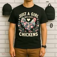 Floral Farmer Funny Just A Girl Who Loves Chickens  T-Shirt thumb 6