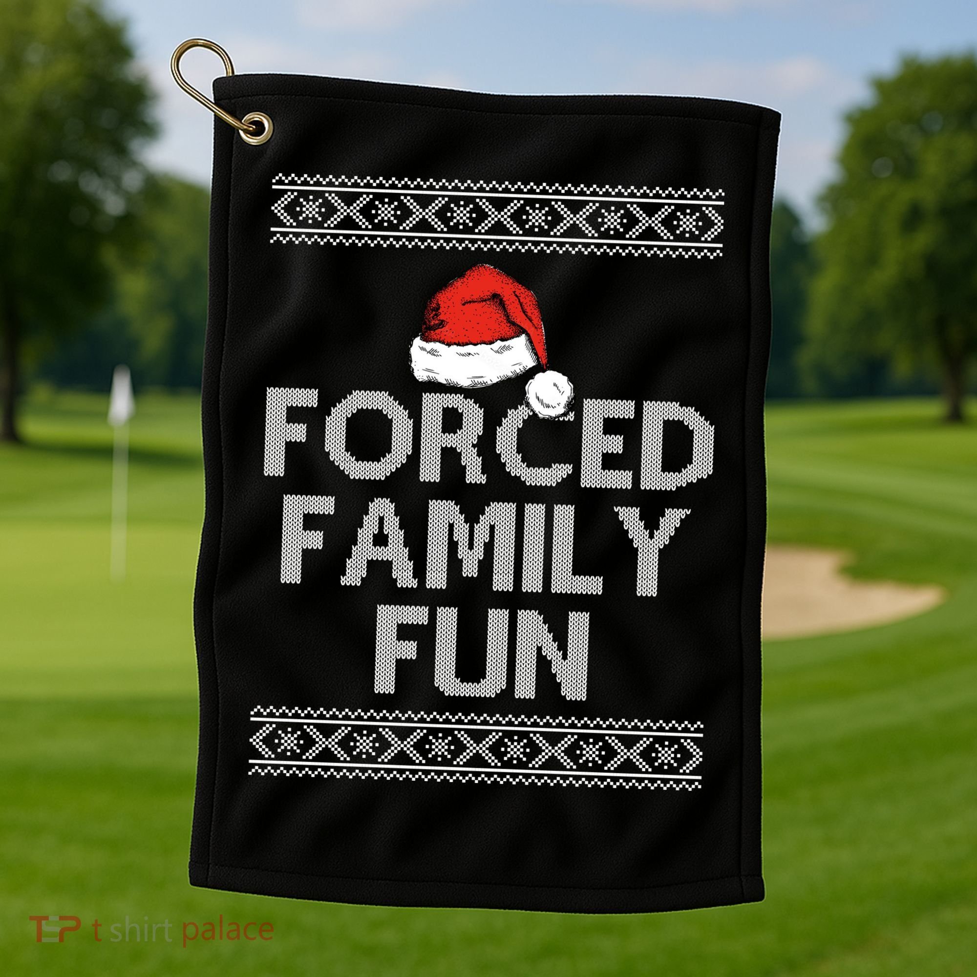 Forced Family Fun Funny Ugly Christmas Holiday Golf Towel