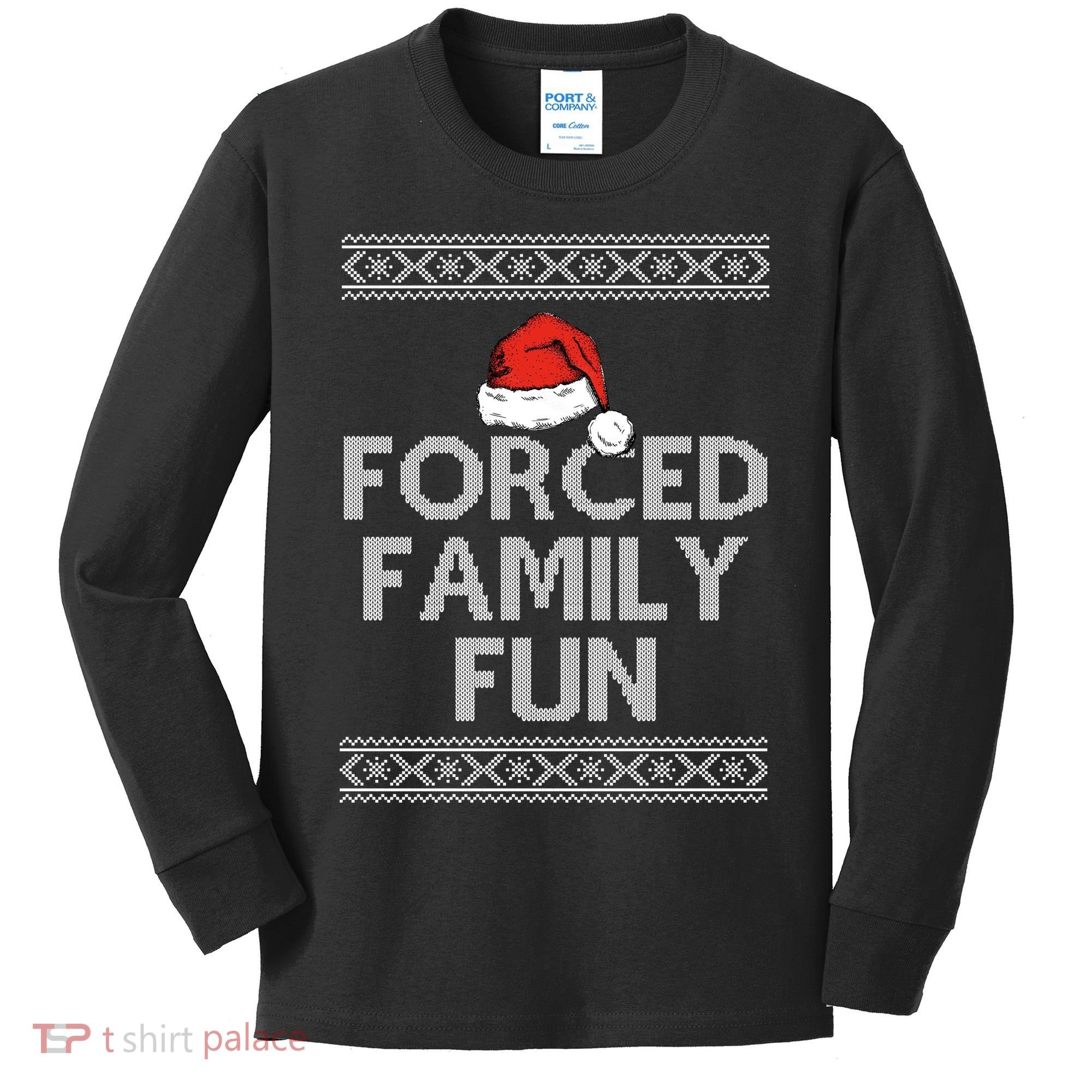 Forced Family Fun Funny Ugly Christmas Holiday Kids Long Sleeve Shirt