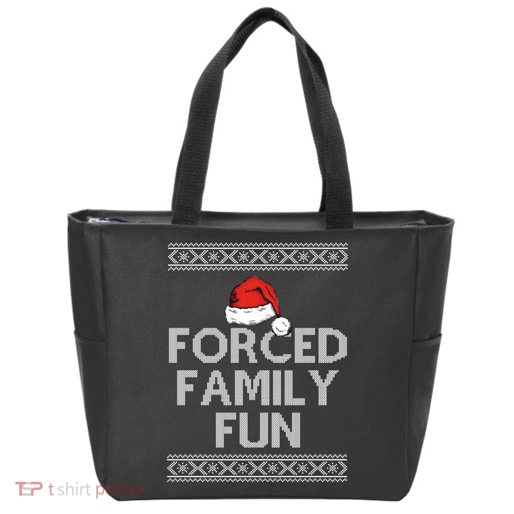 Forced Family Fun Funny Ugly Christmas Holiday Tote Bag