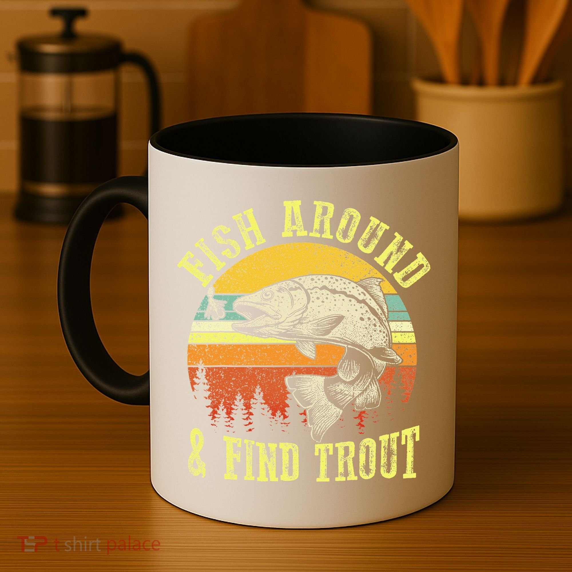 Funny Fishing Fish Around Find Trout Fishermen Coffee Mug