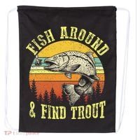 Funny Fishing Fish Around Find Trout Fishermen Drawstring Bag thumb 0