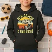 Funny Fishing Fish Around Find Trout Fishermen Kids Hoodie thumb 2