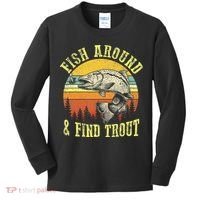Funny Fishing Fish Around Find Trout Fishermen Kids Long Sleeve Shirt thumb 0
