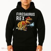 Funny Firemen Firefighter Gift Dino Cool Firesaurus Rex Hoodie thumb 2