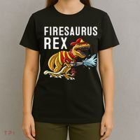 Funny Firemen Firefighter Gift Dino Cool Firesaurus Rex T-Shirt thumb 4