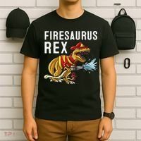 Funny Firemen Firefighter Gift Dino Cool Firesaurus Rex T-Shirt thumb 6