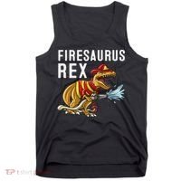 Funny Firemen Firefighter Gift Dino Cool Firesaurus Rex Tank Top thumb 0