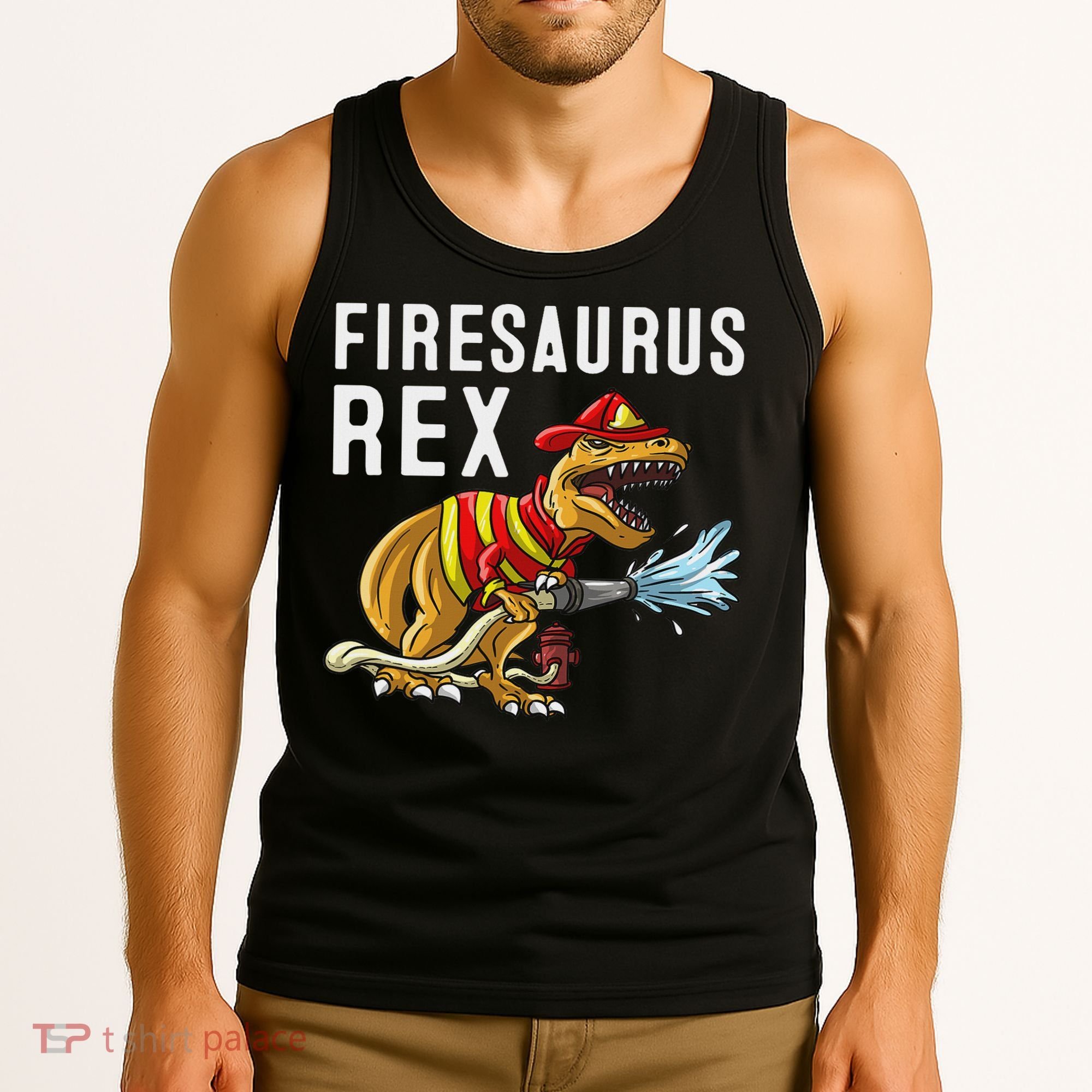 Funny Firemen Firefighter Gift Dino Cool Firesaurus Rex Tank Top