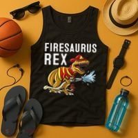 Funny Firemen Firefighter Gift Dino Cool Firesaurus Rex Tank Top thumb 4