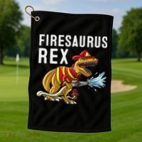 Funny Firemen Firefighter Gift Dino Cool Firesaurus Rex Golf Towel thumb 1