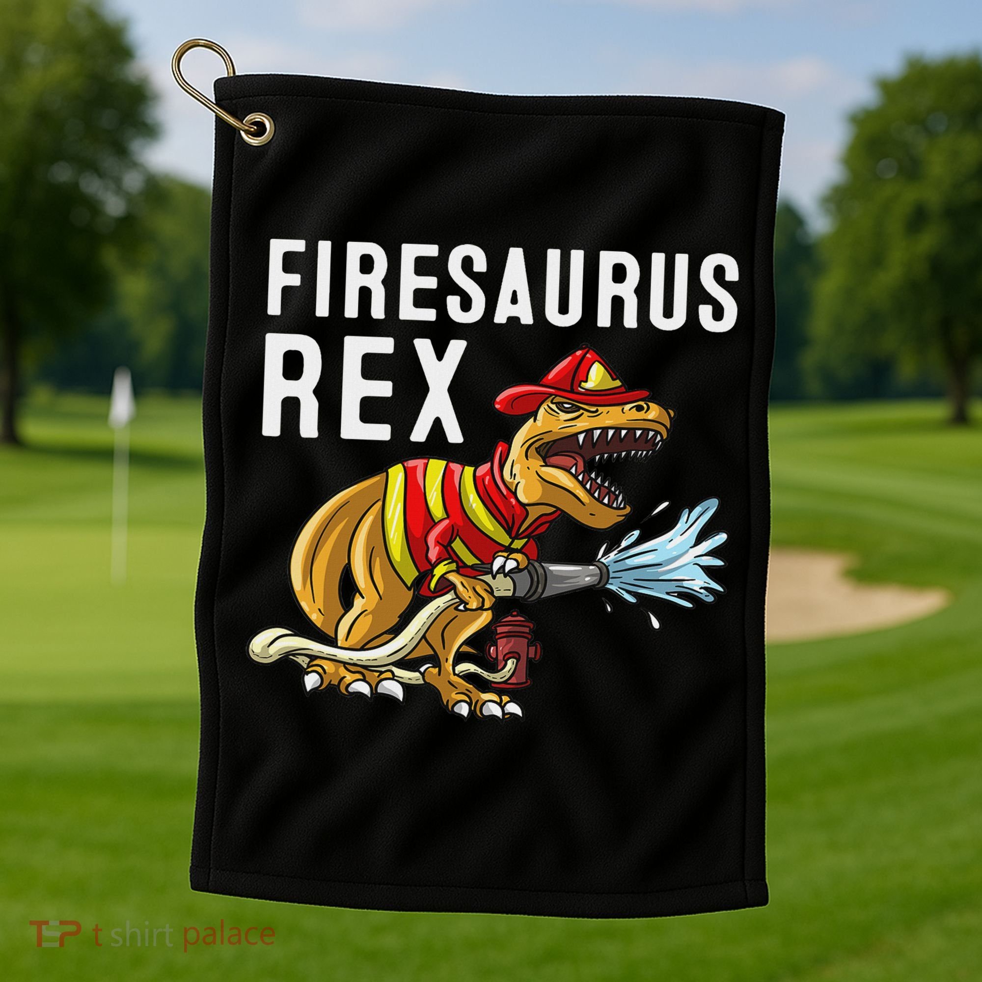 Funny Firemen Firefighter Gift Dino Cool Firesaurus Rex Golf Towel