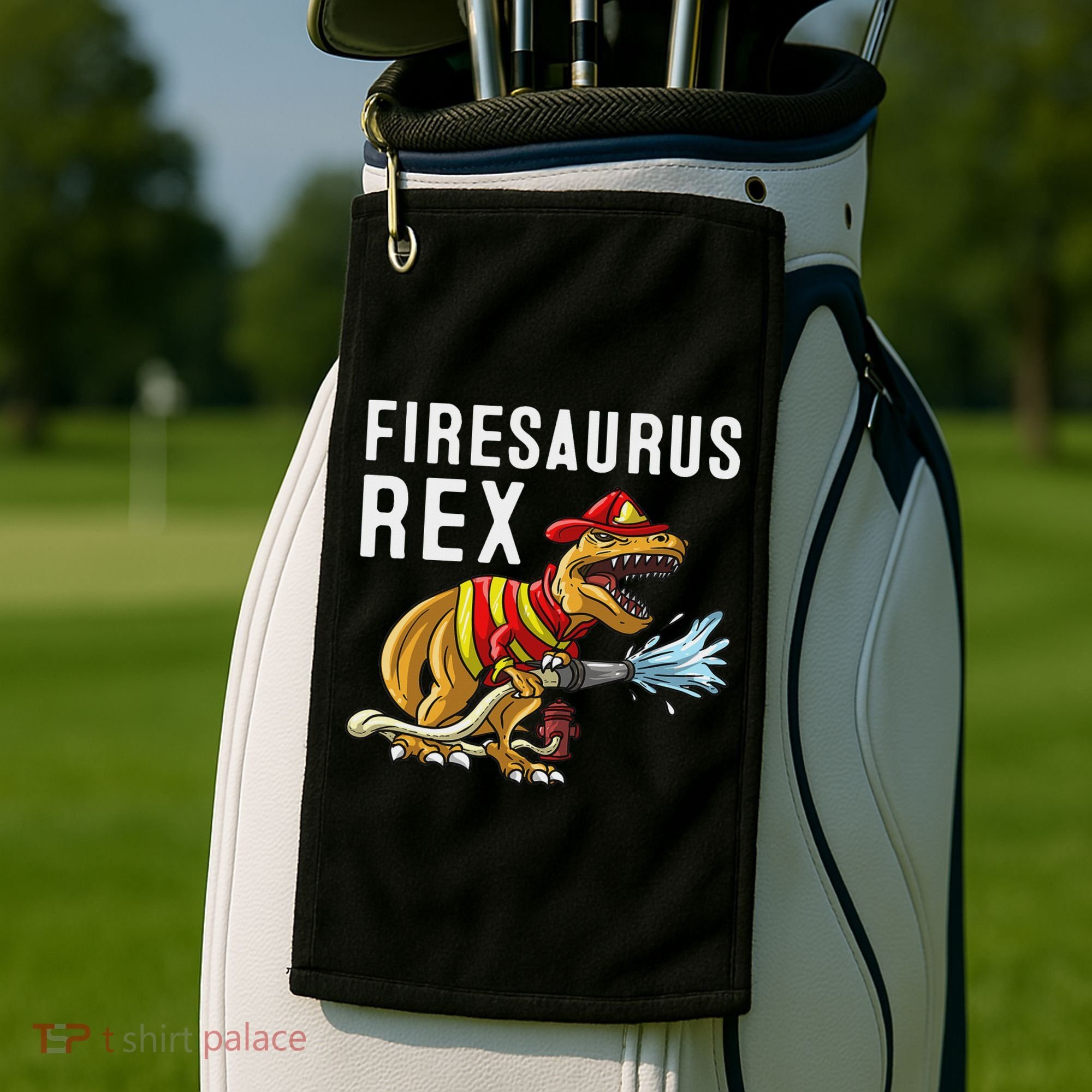 Funny Firemen Firefighter Gift Dino Cool Firesaurus Rex Golf Towel