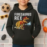Funny Firemen Firefighter Gift Dino Cool Firesaurus Rex Kids Hoodie thumb 2