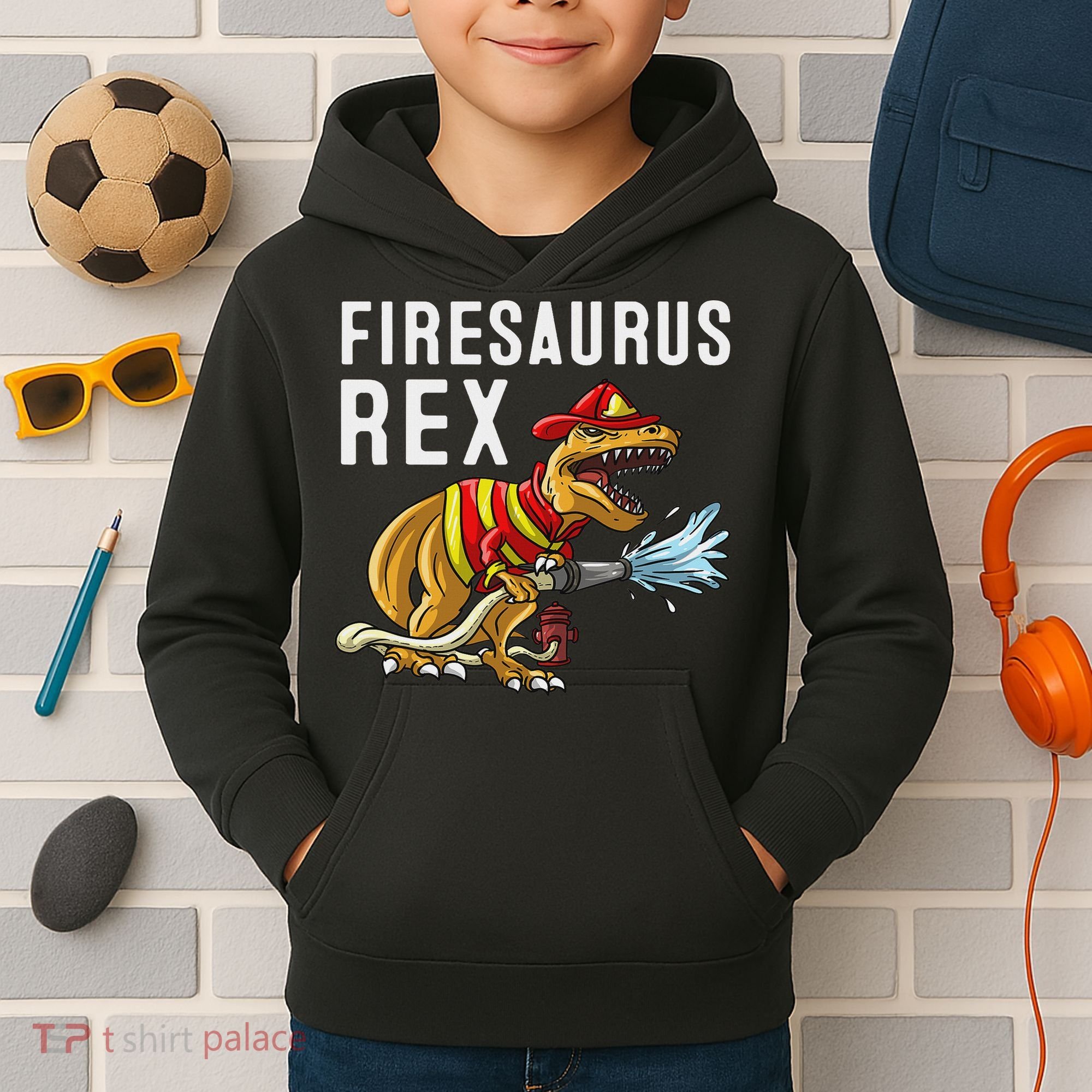 Funny Firemen Firefighter Gift Dino Cool Firesaurus Rex Kids Hoodie