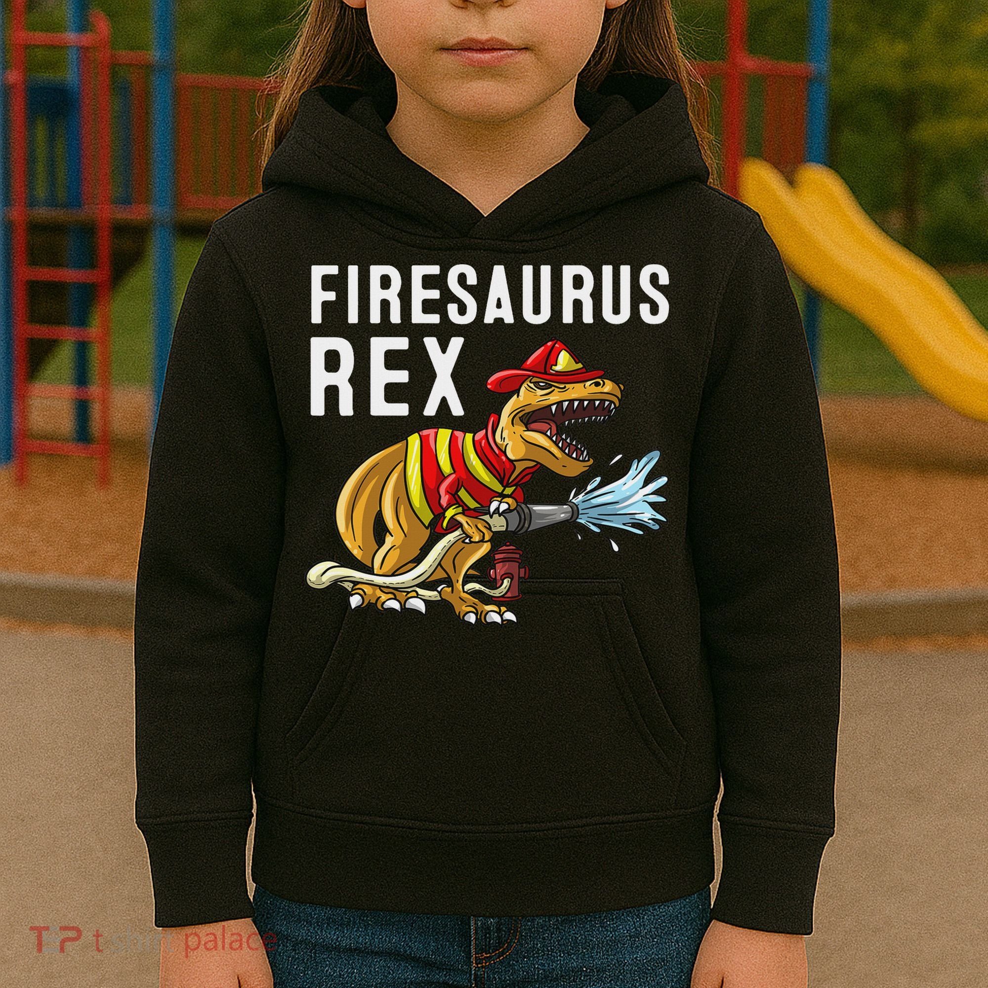 Funny Firemen Firefighter Gift Dino Cool Firesaurus Rex Kids Hoodie
