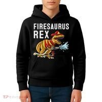 Funny Firemen Firefighter Gift Dino Cool Firesaurus Rex Kids Hoodie thumb 4