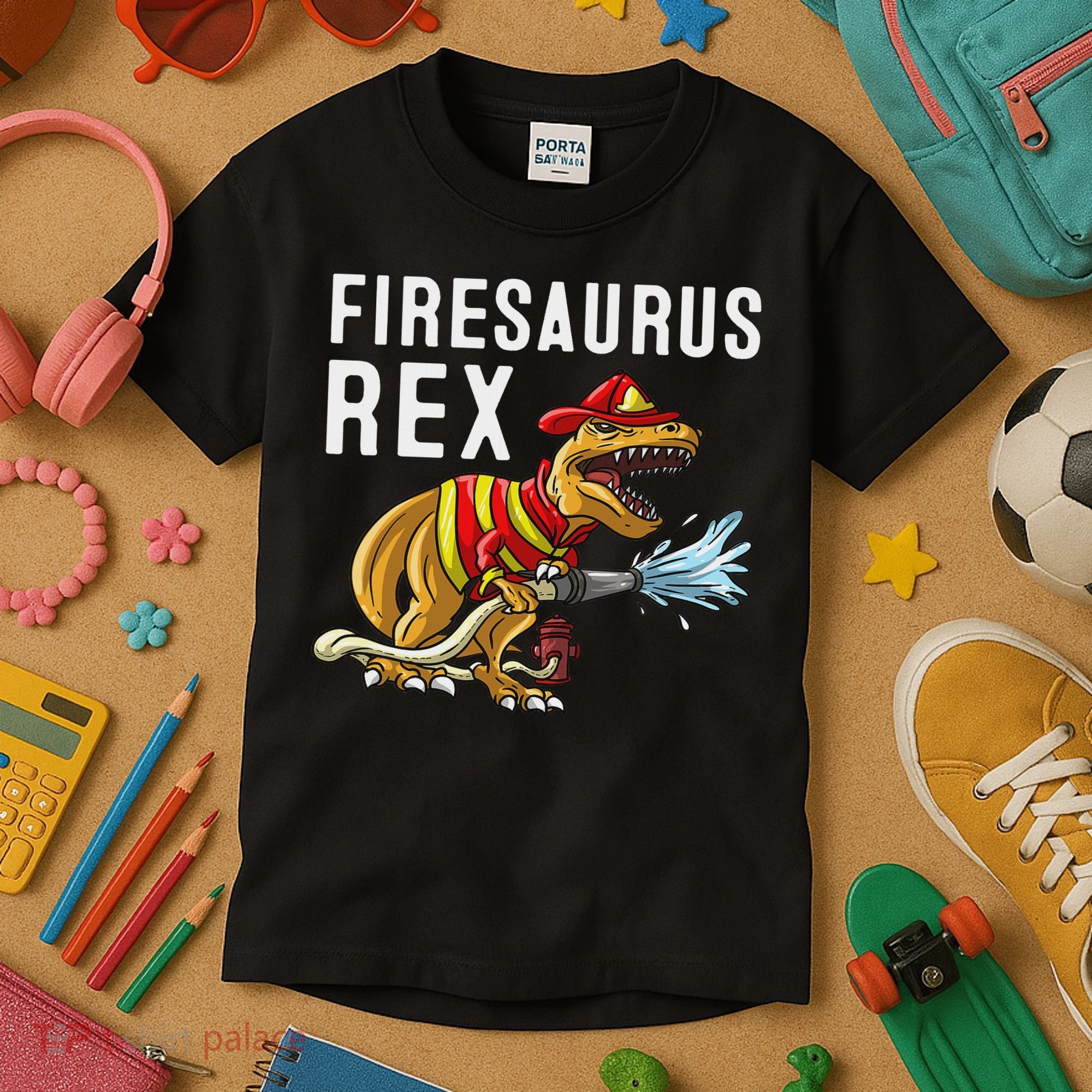 Funny Firemen Firefighter Gift Dino Cool Firesaurus Rex Kids T-Shirt