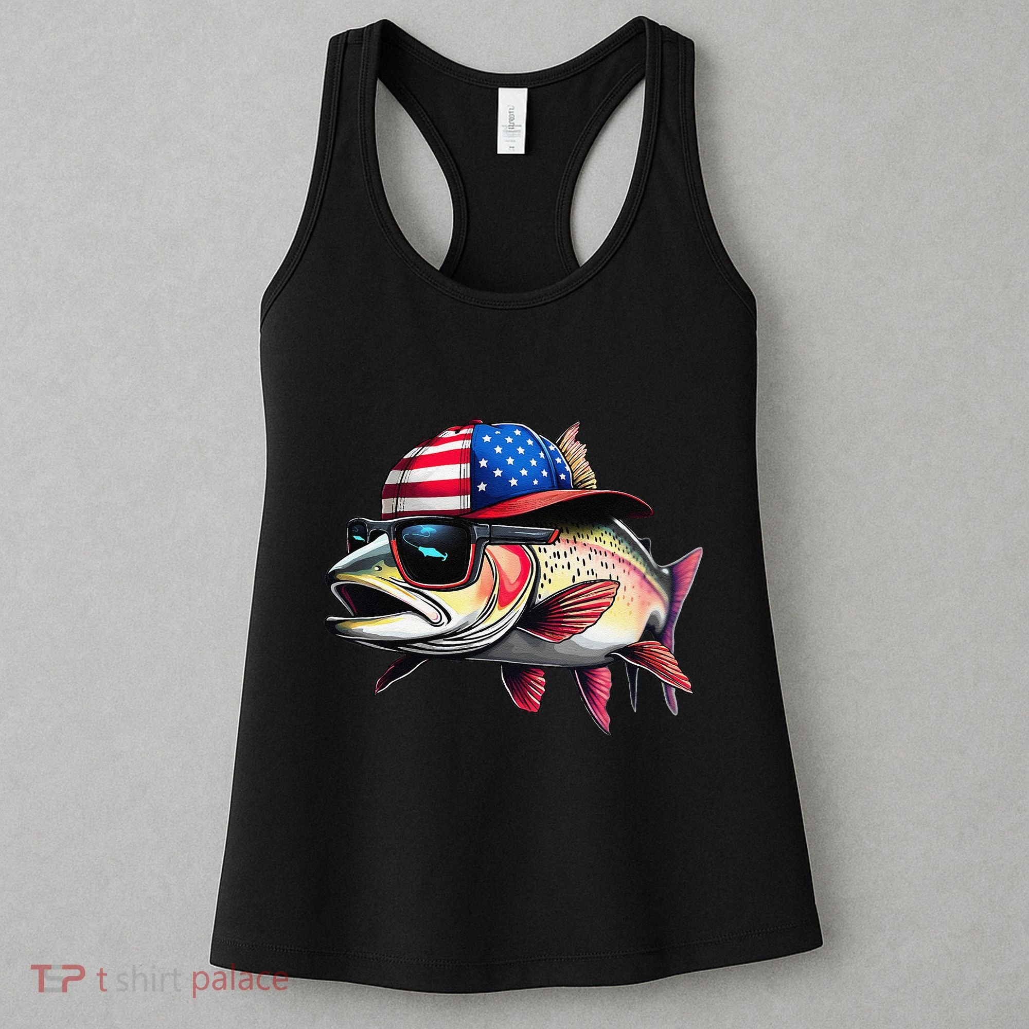 Funny Fishing & Fisherman Rainbow Trout American Flag Women's Tank Top