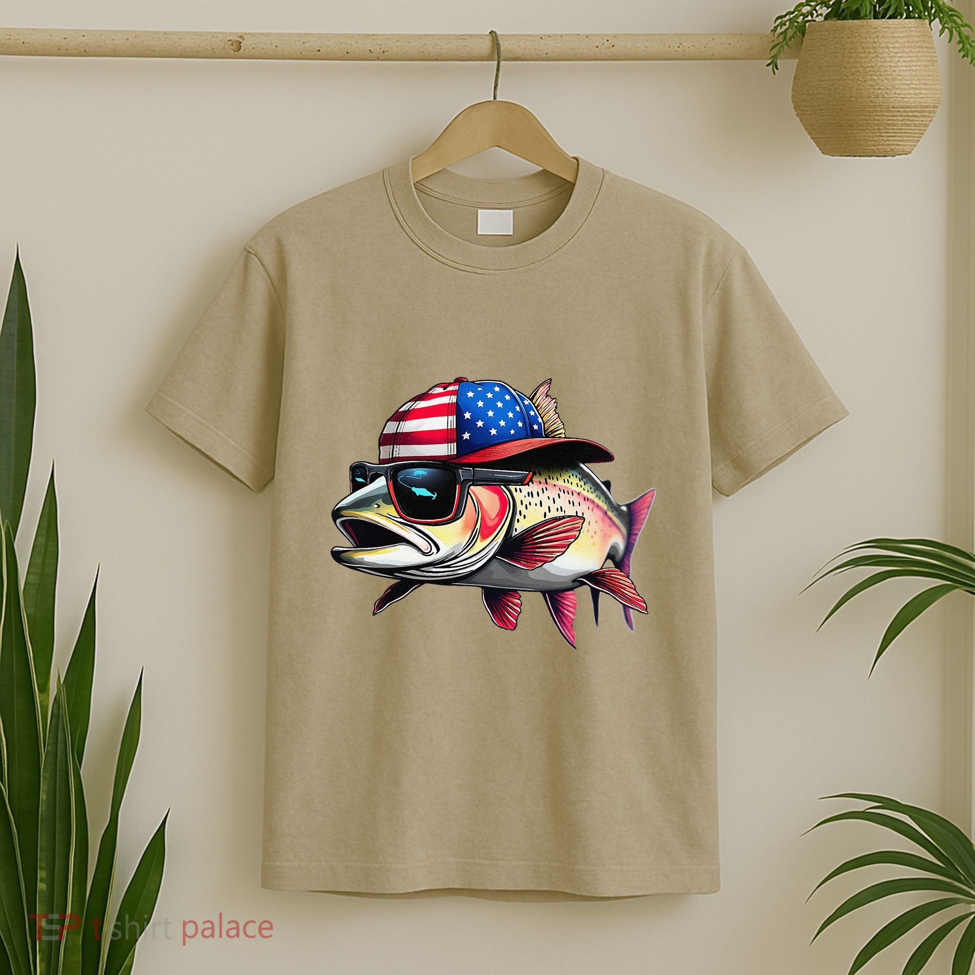 Funny Fishing & Fisherman Rainbow Trout American Flag T-Shirt
