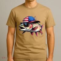 Funny Fishing & Fisherman Rainbow Trout American Flag T-Shirt thumb 3