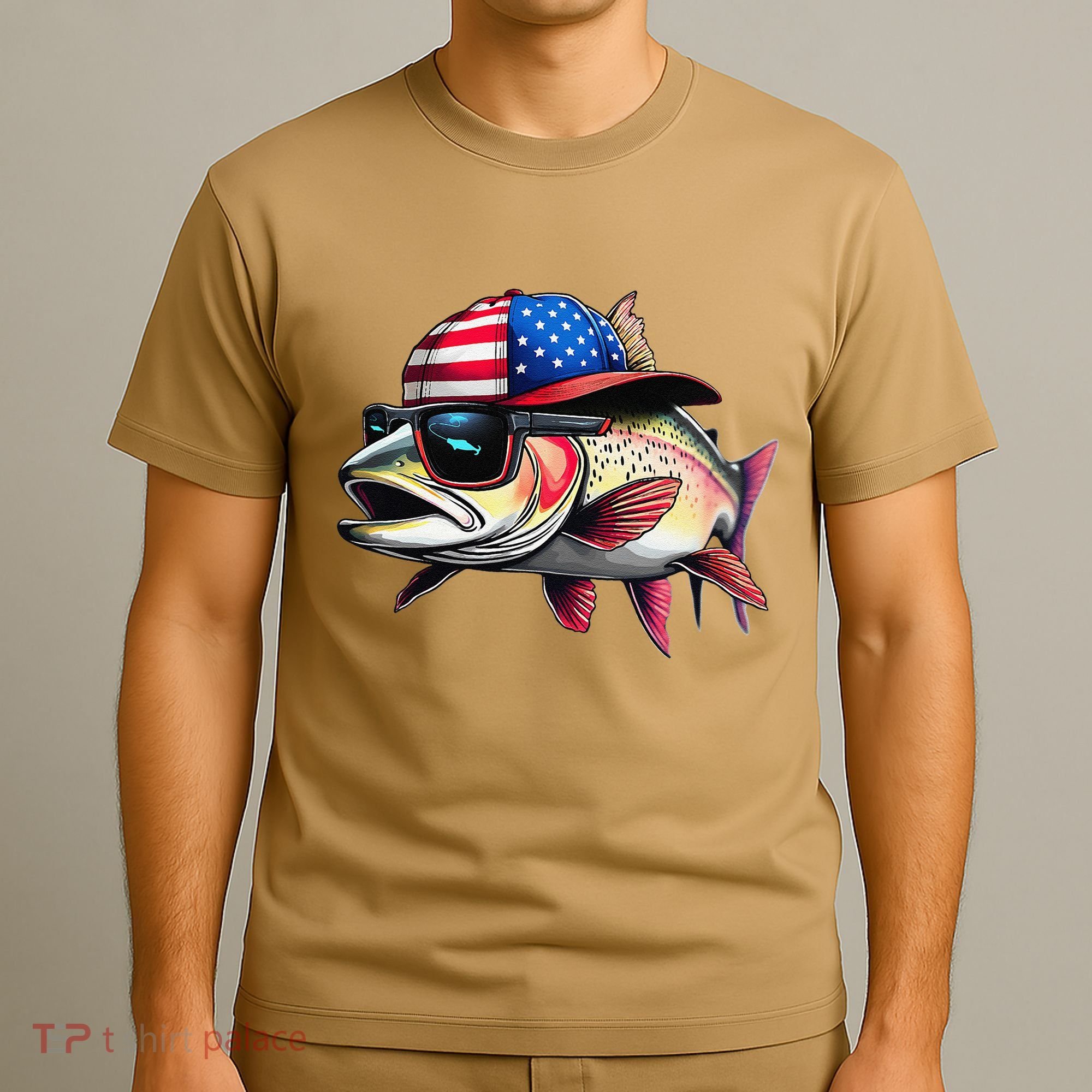 Funny Fishing & Fisherman Rainbow Trout American Flag T-Shirt