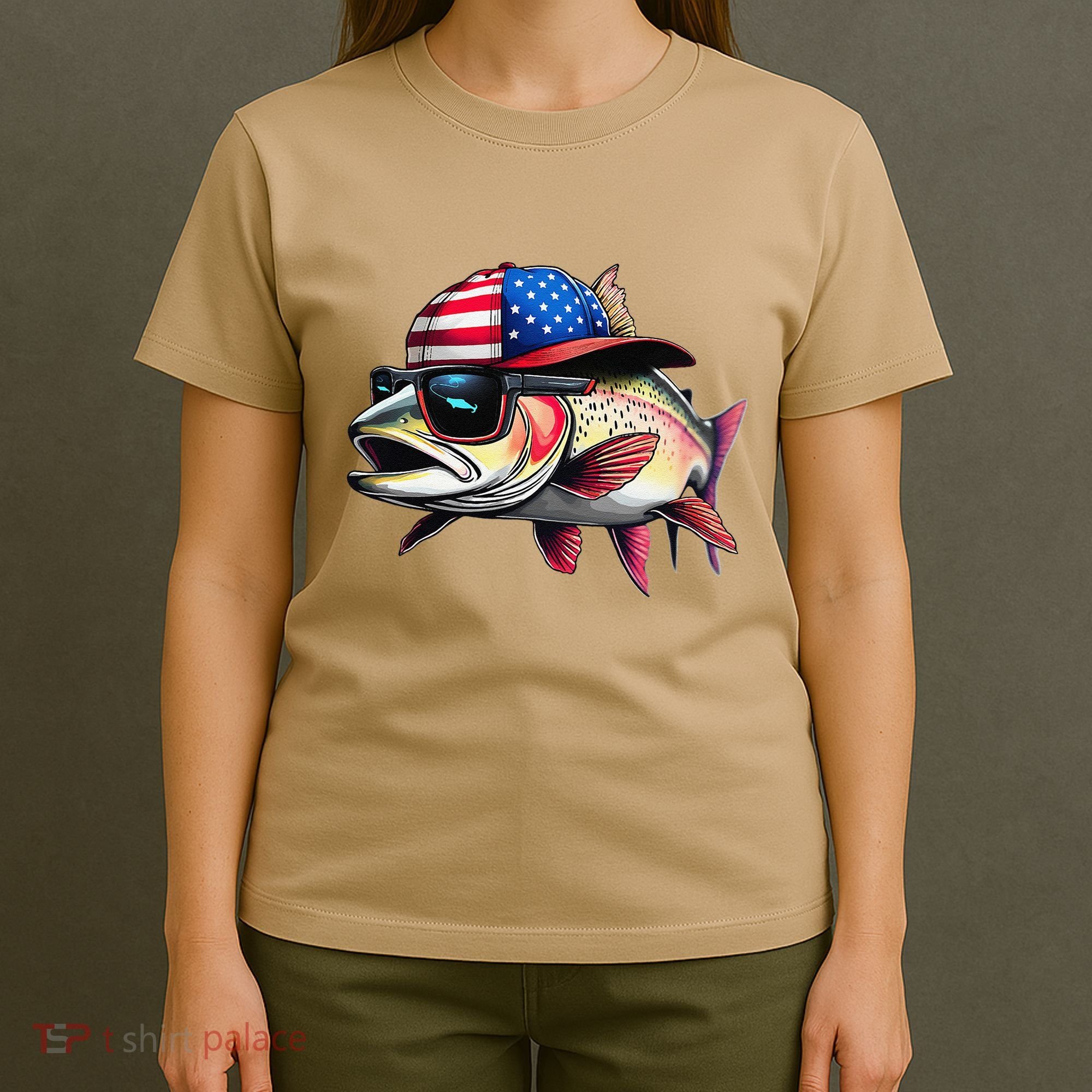 Funny Fishing & Fisherman Rainbow Trout American Flag T-Shirt
