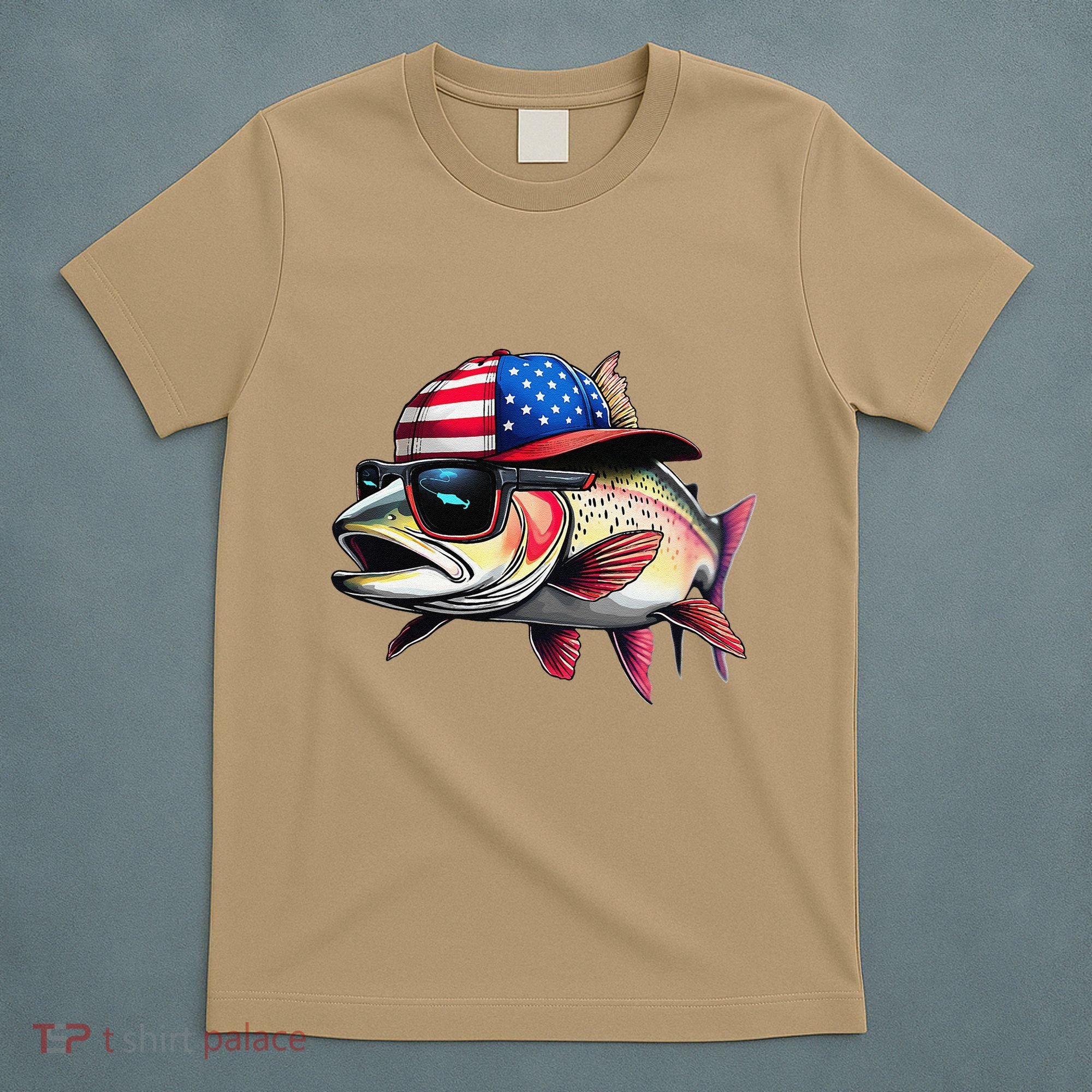 Funny Fishing & Fisherman Rainbow Trout American Flag T-Shirt