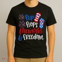 Flip Flops Fireworks And Freedom 4th Of July Us Flag T-Shirt thumb 3