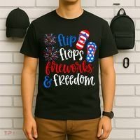 Flip Flops Fireworks And Freedom 4th Of July Us Flag T-Shirt thumb 6