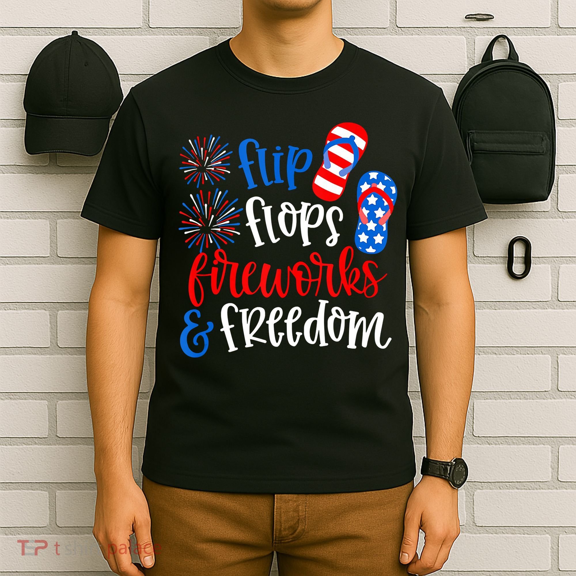 Flip Flops Fireworks And Freedom 4th Of July Us Flag T-Shirt