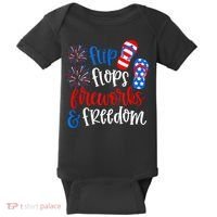 Flip Flops Fireworks And Freedom 4th Of July Us Flag Baby Bodysuit thumb 0