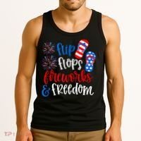 Flip Flops Fireworks And Freedom 4th Of July Us Flag Tank Top thumb 3