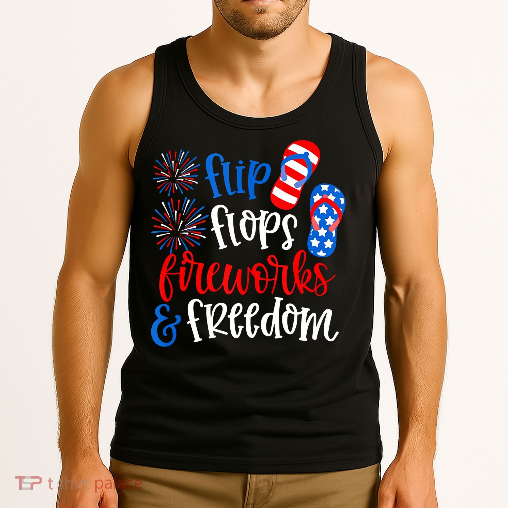 Flip Flops Fireworks And Freedom 4th Of July Us Flag Tank Top