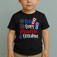 Flip Flops Fireworks And Freedom 4th Of July Us Flag Toddler T-Shirt thumb 2
