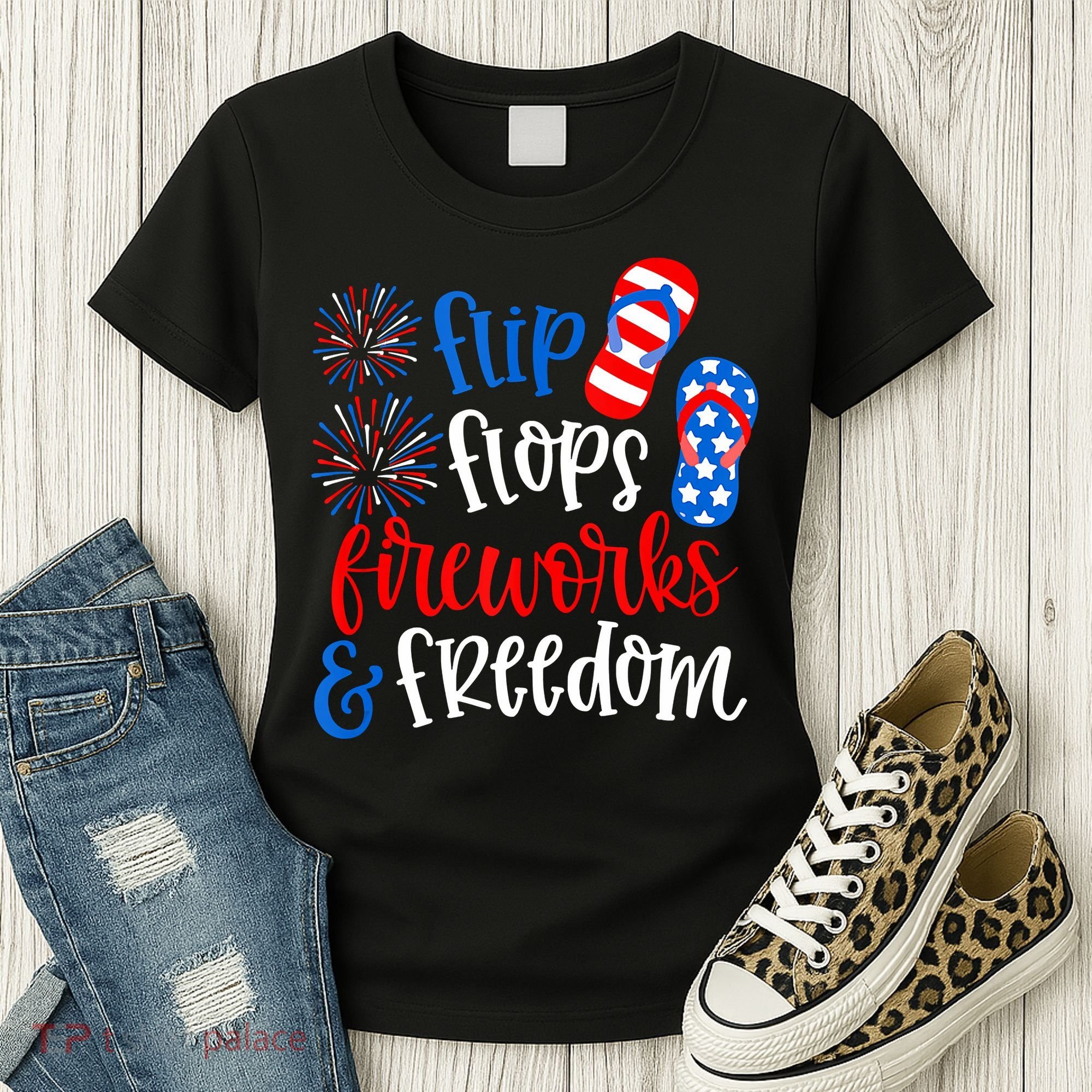 Flip Flops Fireworks And Freedom 4th Of July Us Flag Women's T-Shirt