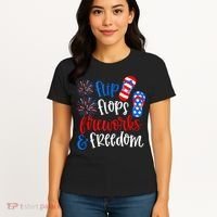 Flip Flops Fireworks And Freedom 4th Of July Us Flag Women's T-Shirt thumb 4
