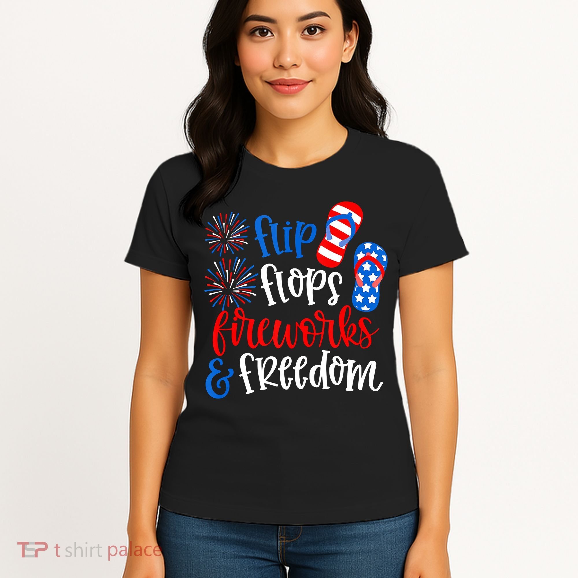 Flip Flops Fireworks And Freedom 4th Of July Us Flag Women's T-Shirt
