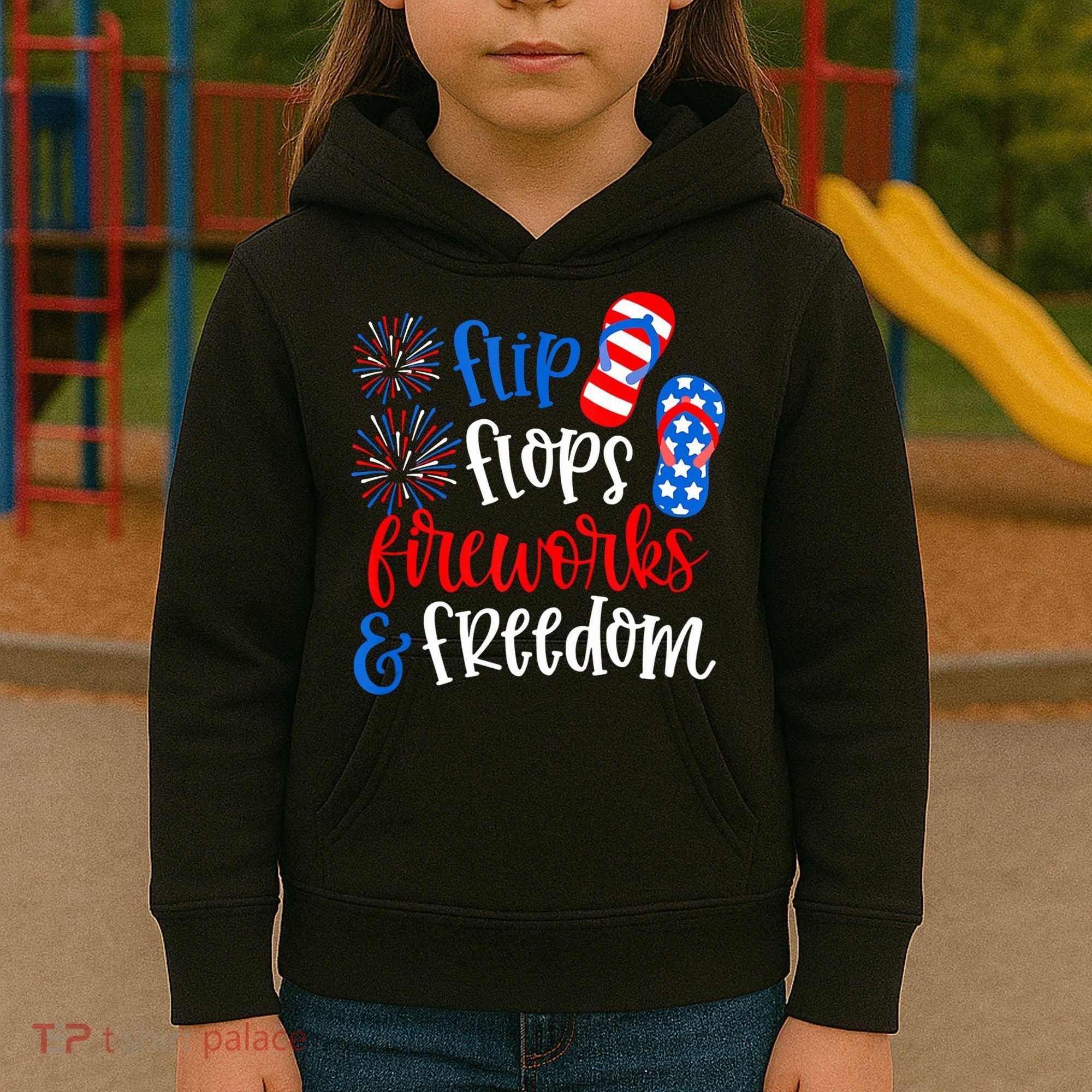 Flip Flops Fireworks And Freedom 4th Of July Us Flag Kids Hoodie