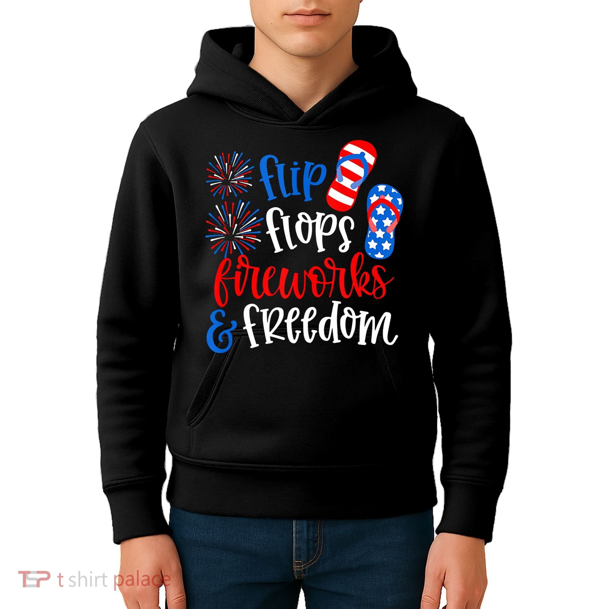 Flip Flops Fireworks And Freedom 4th Of July Us Flag Kids Hoodie
