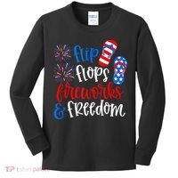 Flip Flops Fireworks And Freedom 4th Of July Us Flag Kids Long Sleeve Shirt thumb 0