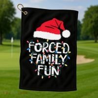 Forced Family Fun Sarcastic Christmas Funny Golf Towel thumb 1