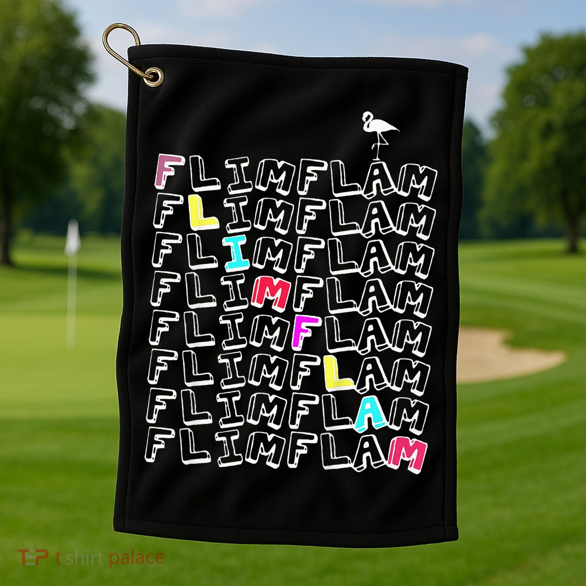 Flim Flam  Funny Flamingo  Gift  Golf Towel