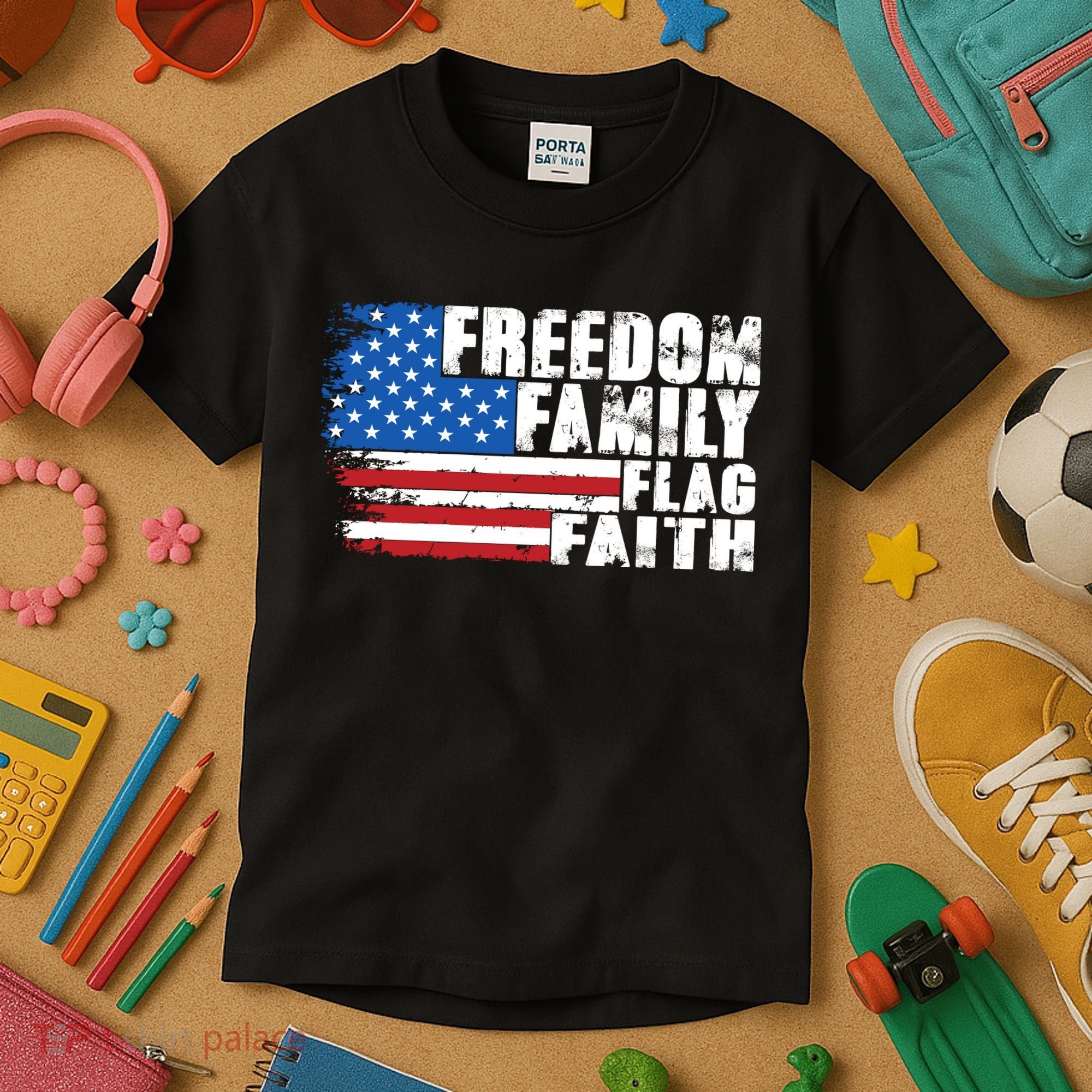 Freedom Family Flag Faith Kids T-Shirt